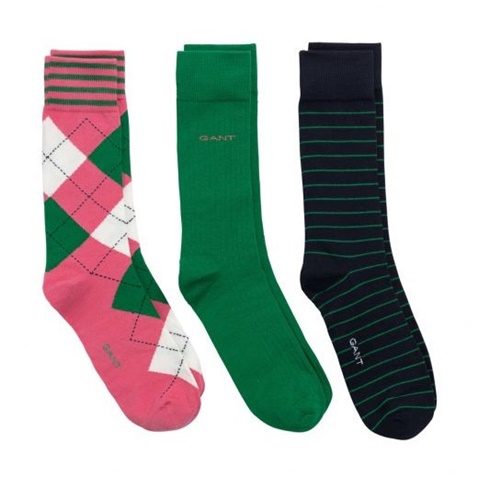 GANT-Σετ από 3 ζευγάρια ανδρικές κάλτσες GANT 9960196 Argyle πράσινες, μπλε, ροζ