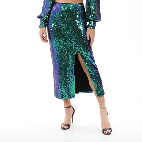 ALE-Γυναικεία midi φούστα με παγιέτες 'ALE 8916138 πράσινη