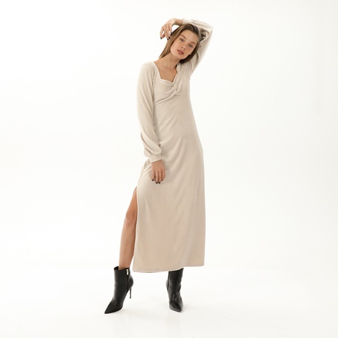 ATTRATTIVO-Γυναικείο μακρύ βελούδινο φόρεμα ATTRATTIVO 92341833 εκρού