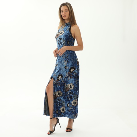 ATTRATTIVO-Γυναικείο μακρύ βελούδινο φόρεμα ATTRATTIVO 92410865 μπλε floral