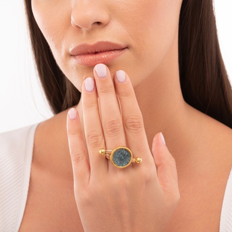 APOXYLO-Γυναικείο δαχτυλίδι APOXYLO 9081 DEEP BLUE GLASS μπλε