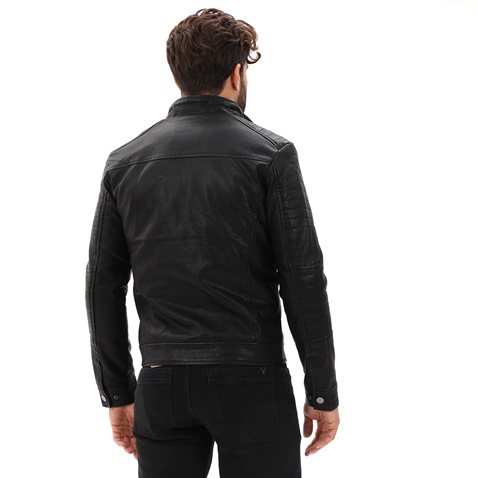 BATTERY-Ανδρικό δερμάτινο jacket BATTERY 15232011 μαύρο