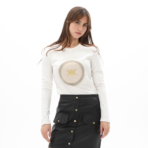 KENDALL+KYLIE-Γυναικεία μπλούζα KENDALL+KYLIE KKW.2W1.016.001 ART PATCH CLASSIC λευκή