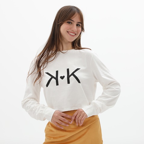 KENDALL+KYLIE-Γυναικεία cropped μπλούζα KENDALL+KYLIE KKW.2W1.016.022 HEART LOGO λευκή