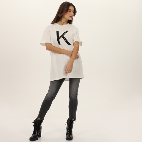 KENDALL+KYLIE-Γυναικείο t-shirt KENDALL+KYLIE KKW.2W1.016.028 LONGFIT OVERSIZED λευκό