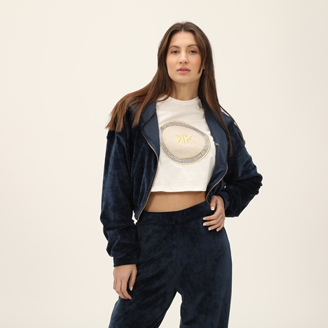 KENDALL+KYLIE-Γυναικεία βελουτέ cropped ζακέτα KENDALL+KYLIE KKW.2W1.016.051 μπλε