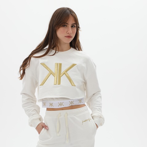 KENDALL+KYLIE-Γυναικεία διπλή cropped φούτερ μπλούζα KENDALL+KYLIE KKW.2W0.016.003 λευκή