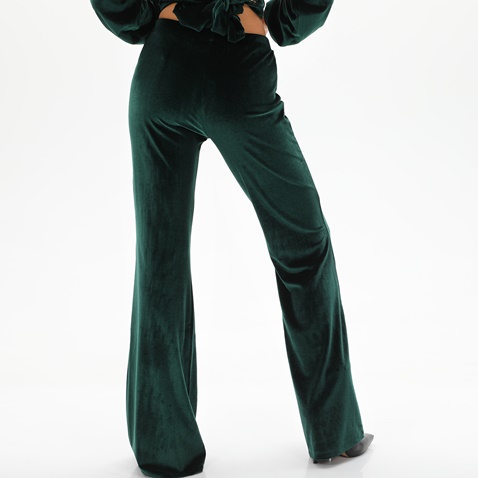 KENDALL+KYLIE-Γυναικείο βελουτέ παντελόνι KENDALL+KYLIE KKW.2W0.020.004 HIGH RISE FLARE πράσινο