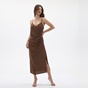 ATTRATTIVO-Γυναικείο κρουαζέ maxi φόρεμα ATTRATTIVO 9917973 καφέ
