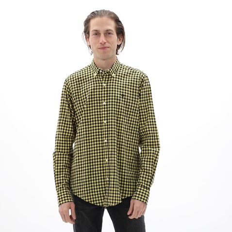 DORS-Ανδρικό πουκάμισο DORS 1032023.C01 κίτρινο μαύρο καρό