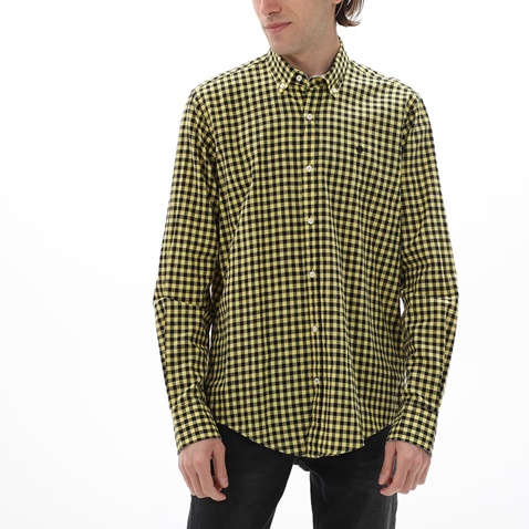 DORS-Ανδρικό πουκάμισο DORS 1032023.C01 κίτρινο μαύρο καρό