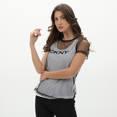 DKNY JEANS-Γυναικεία διπλή μπλούζα DKNY JEANS P0DH7FKC LOGO λευκή μαύρη