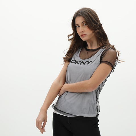 DKNY JEANS-Γυναικεία διπλή μπλούζα DKNY JEANS P0DH7FKC LOGO λευκή μαύρη