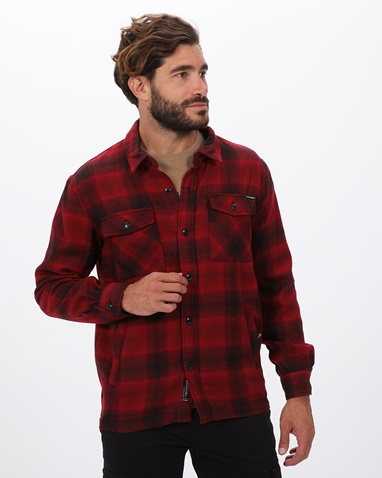 VAN HIPSTER-Ανδρικό overshirt πουκάμισο VAN HIPSTER 72144 κόκκινο μαύρο καρό