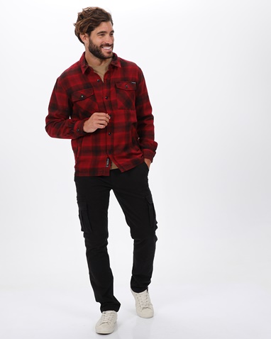 VAN HIPSTER-Ανδρικό overshirt πουκάμισο VAN HIPSTER 72144 κόκκινο μαύρο καρό