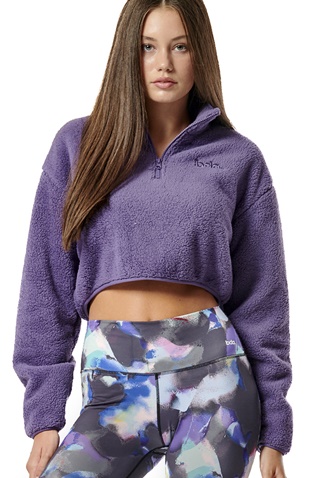 BODY ACTION-Γυναικείο cropped sherpa φούτερ BODY ACTION 061431-01 μοβ