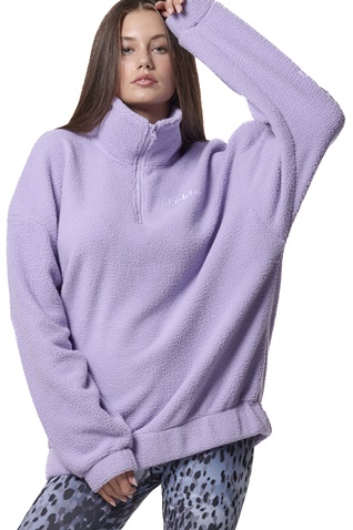 BODY ACTION-Γυναικείο oversized sherpa φούτερ BODY ACTION 061436-01 λιλά