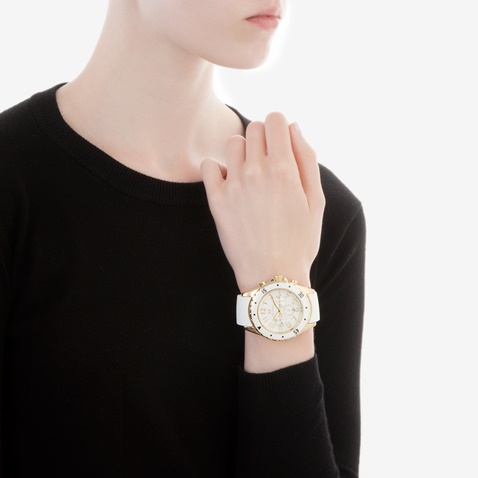 FOLLI FOLLIE-Γυναικείο ρολόι χρονογράφος Folli Follie με καουτσούκ λουράκι άσπρο