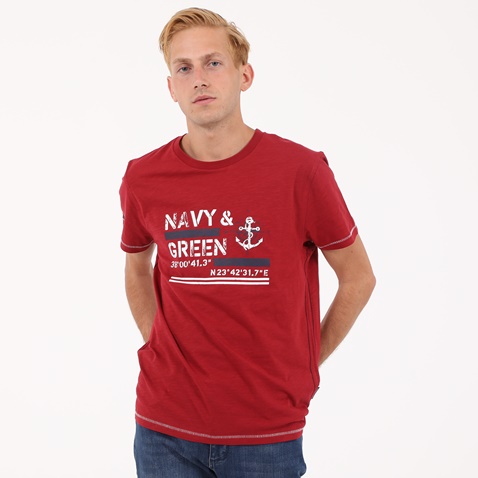 NAVY & GREEN-Ανδρικό t-shirt NAVY & GREEN κόκκινο 