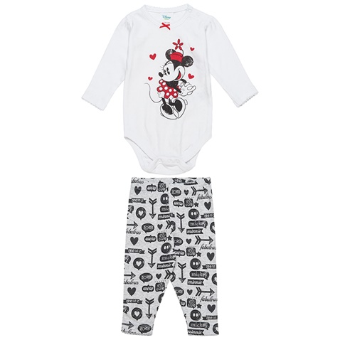 DISNEY-Βρεφικό σετ από φορμάκι και παντελόνι Disney Minnie Mouse λευκό γκρι