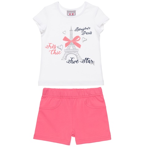 ALOUETTE-Παιδικό σετ από μπλούζα και σορτς FIVE STAR ALOUETTE λευκό ροζ
