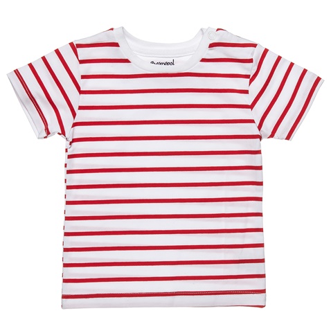ALOUETTE-Βρεφικό σετ από μπλούζα και jean σαλοπέτα ALOUETTE ριγέ λευκή κόκκινη