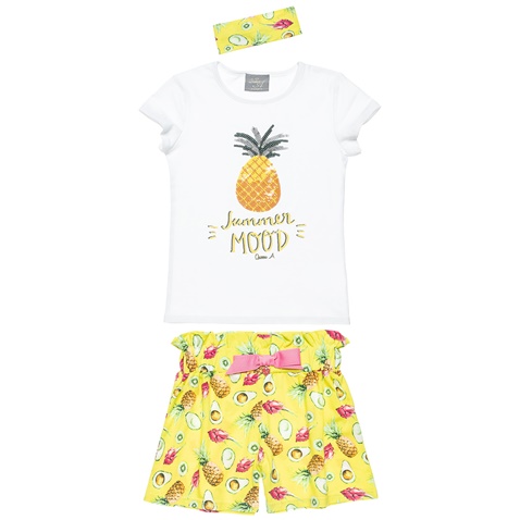 ALOUETTE-Παιδικό σετ από μπλούζα σορτς και κορδέλα ALOUETTE κίτρινο