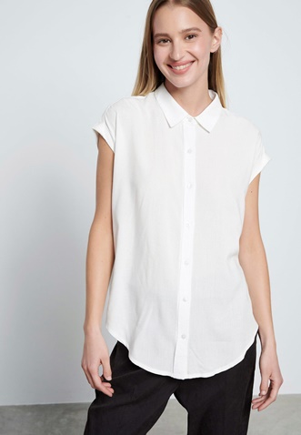 FUNKY BUDDHA-Γυναικείο κοντομάνικο πουκάμισο FUNKY BUDDHA λευκό