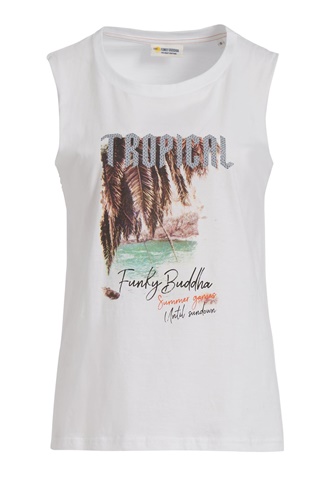 FUNKY BUDDHA-Γυναικείο αμάνικο t-shirt FUNKY BUDDHA  λευκή