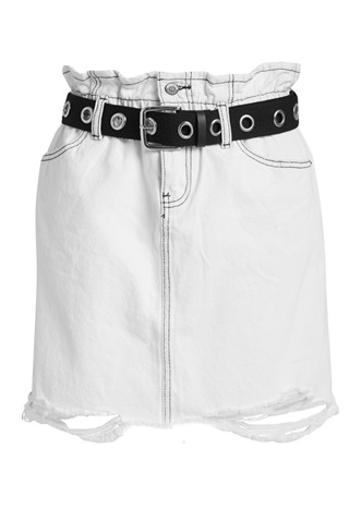 FUNKY BUDDHA-Γυναικεία jean mini φούστα FUNKY BUDDHA λευκή