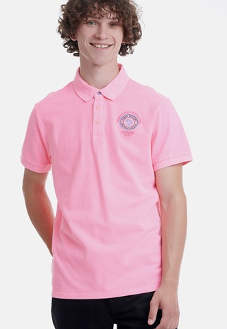 FUNKY BUDDHA-Ανδρική κοντομάνικη polo μπλούζα FUNKY BUDDHA neon ροζ 