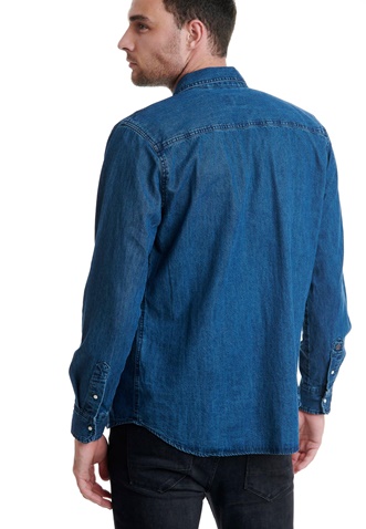 FUNKY BUDDHA-Ανδρικό jean πουκάμισο FUNKY BUDDHA μπλε
