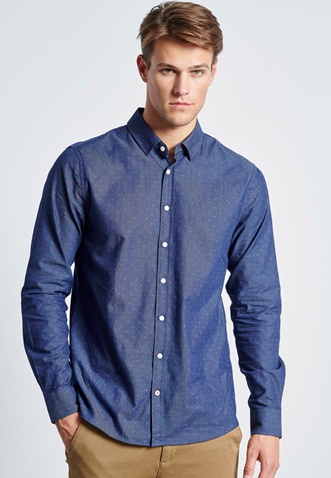 FUNKY BUDDHA-Ανδρικό μακρυμάνικο πουκάμισο FUNKY BUDDHA μπλε