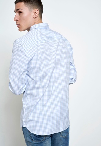 FUNKY BUDDHA-Ανδρικό πουκάμισο FUNKY BUDDHA γαλάζιο λευκό καρό