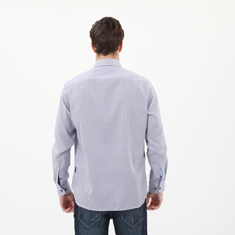 NAVY & GREEN-Ανδρικό πουκάμισο NAVY & GREEN COMFORT FIT λευκό μπλε ριγέ