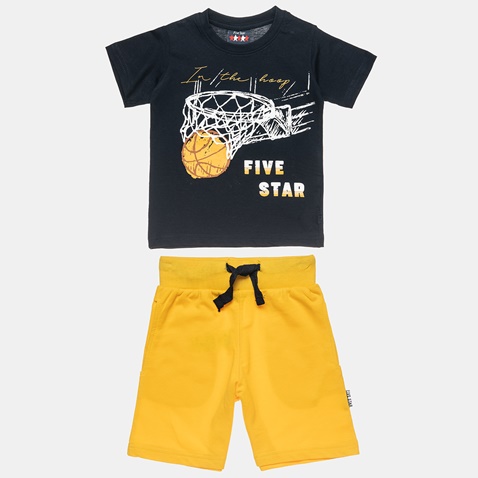 ALOUETTE-Παιδικό σετ από μπλούζα και βερμούδα ALOUETTE Five Star μαύρο κίτρινο