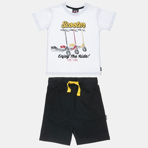 ALOUETTE-Παιδικό σετ από μπλούζα και βερμούδα ALOUETTE Five Star λευκό μαύρο