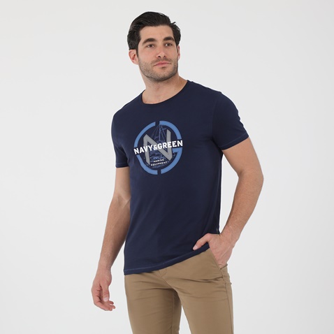 NAVY & GREEN-Ανδρικό marine t-shirt NAVY & GREEN μπλε