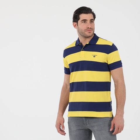 NAVY & GREEN-Ανδρική polo μπλούζα NAVY & GREEN YOUNG LINE μπλε κίτρινη ριγέ