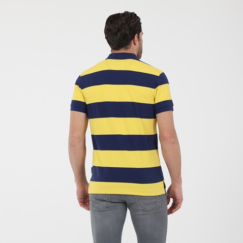 NAVY & GREEN-Ανδρική polo μπλούζα NAVY & GREEN YOUNG LINE μπλε κίτρινη ριγέ