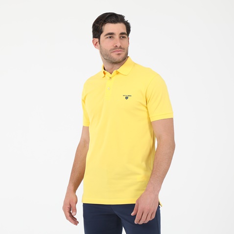 NAVY & GREEN-Ανδρική polo μπλούζα NAVY & GREEN CUSTOM FIT κίτρινη
