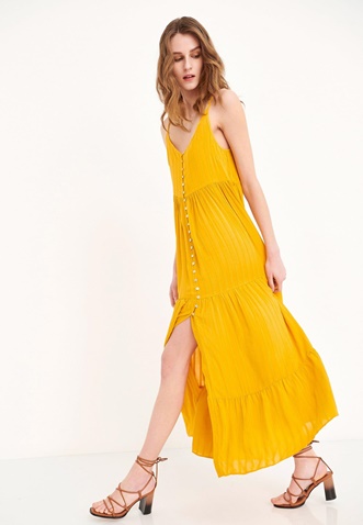 FUNKY BUDDHA-Γυναικείο maxi φόρεμα FUNKY BUDDHA Relaxed fit κίτρινο