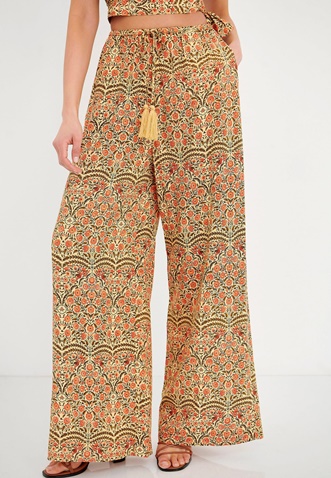 FUNKY BUDDHA-Γυναικεία wide leg παντελόνα FUNKY BUDDHA κίτρινη floral