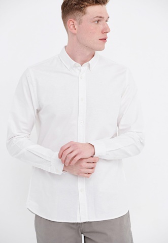 FUNKY BUDDHA-Ανδρικό essential oxford πουκάμισο FUNKY BUDDHA λευκό