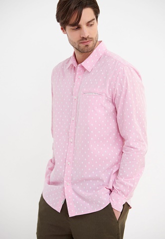 FUNKY BUDDHA-Ανδρικό πουκάμισο FUNKY BUDDHA ροζ λευκό