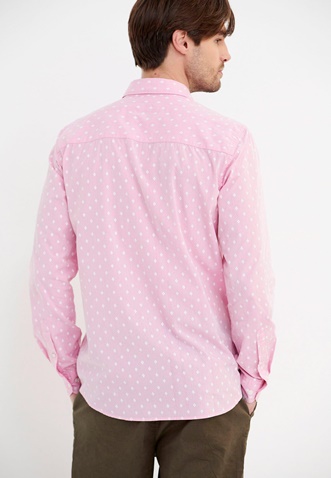FUNKY BUDDHA-Ανδρικό πουκάμισο FUNKY BUDDHA ροζ λευκό