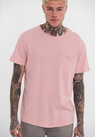 FUNKY BUDDHA-Ανδρικό t-shirt FUNKY BUDDHA loose fit ροζ