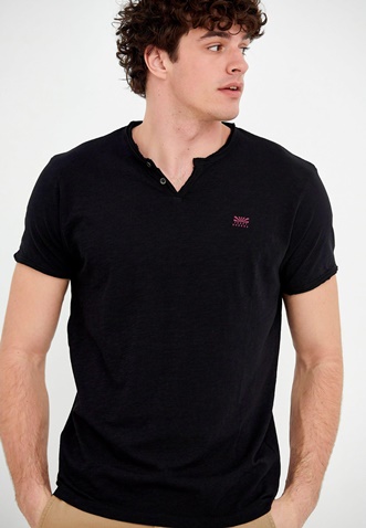 FUNKY BUDDHA-Essential t-shirt με λαιμό henley