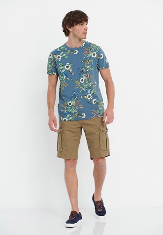 FUNKY BUDDHA-Ανδρικό t-shirt FUNKY BUDDHA μπλε floral