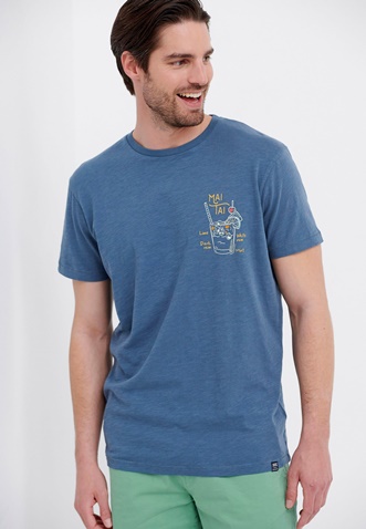 FUNKY BUDDHA-Ανδρικό t-shirt FUNKY BUDDHA μπλε με graphic τύπωμα